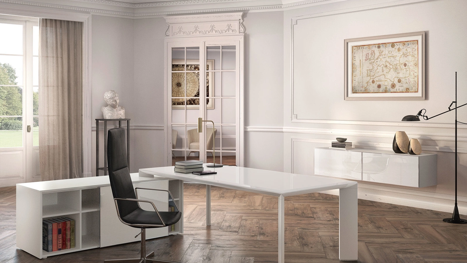 Scrivania Direzionale in vetro laccato e struttura in alluminio Kono 02 About Office