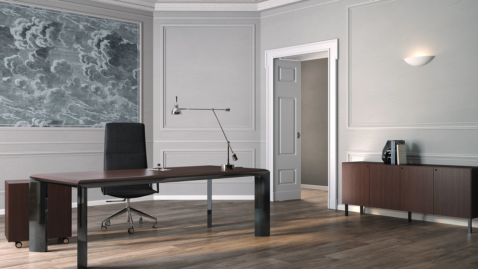 Scrivania Direzionale in pelle e alluminio Kono di About Office