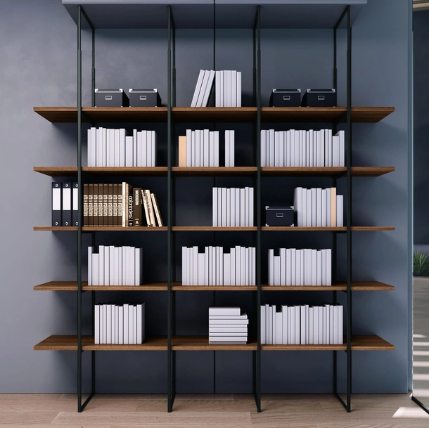 Libreria Eos in metallo con piani effetto legno di Compir