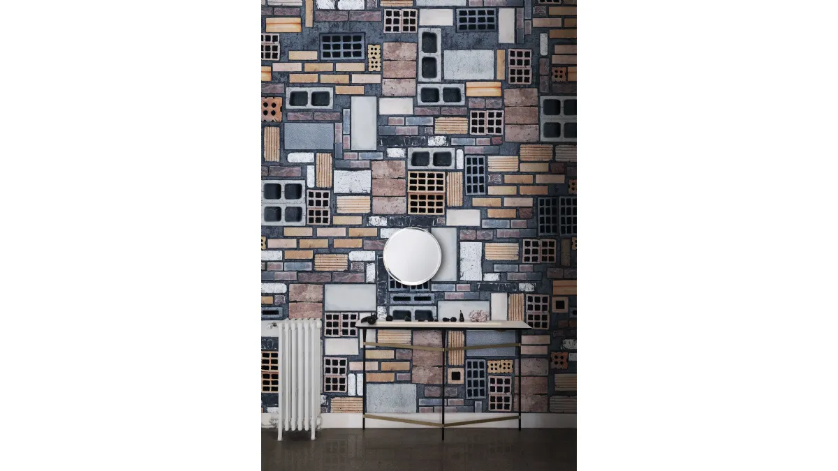 Carta da parati con mattoni colorati The Wall di London Art