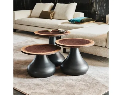 Tavolino di design Rio con top in MDF impiallacciato con sezione di tronco di Cattelan Italia