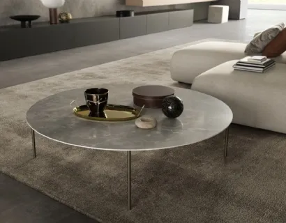 Tavolino Darwin rotondo con top in ceramica e base in metallo di Presotto