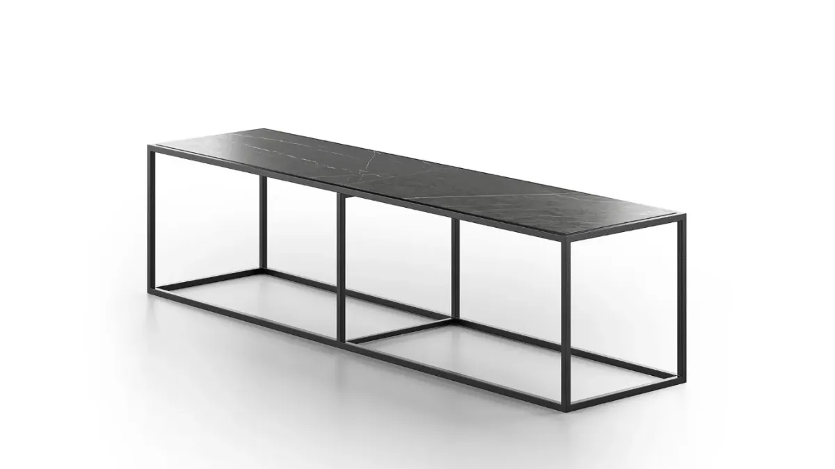 Tavolino Panca in pietra Gray Stone e base in metallo Minimal di Doimo Salotti