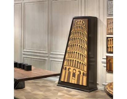 Mobile contenitore in legno intarsiato Palazzi Torre di Pisa di Arte Brotto