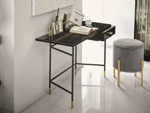 Scrittoio Vanity con top in marmo, cassetto in legno laccato e struttura in acciaio di Bontempi