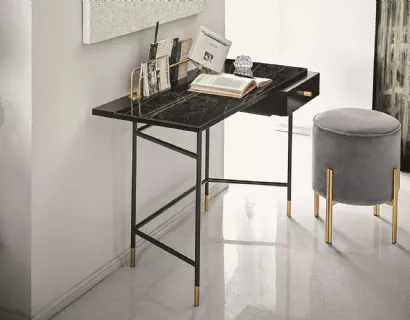 Scrittoio Vanity con top in marmo, cassetto in legno laccato e struttura in acciaio di Bontempi