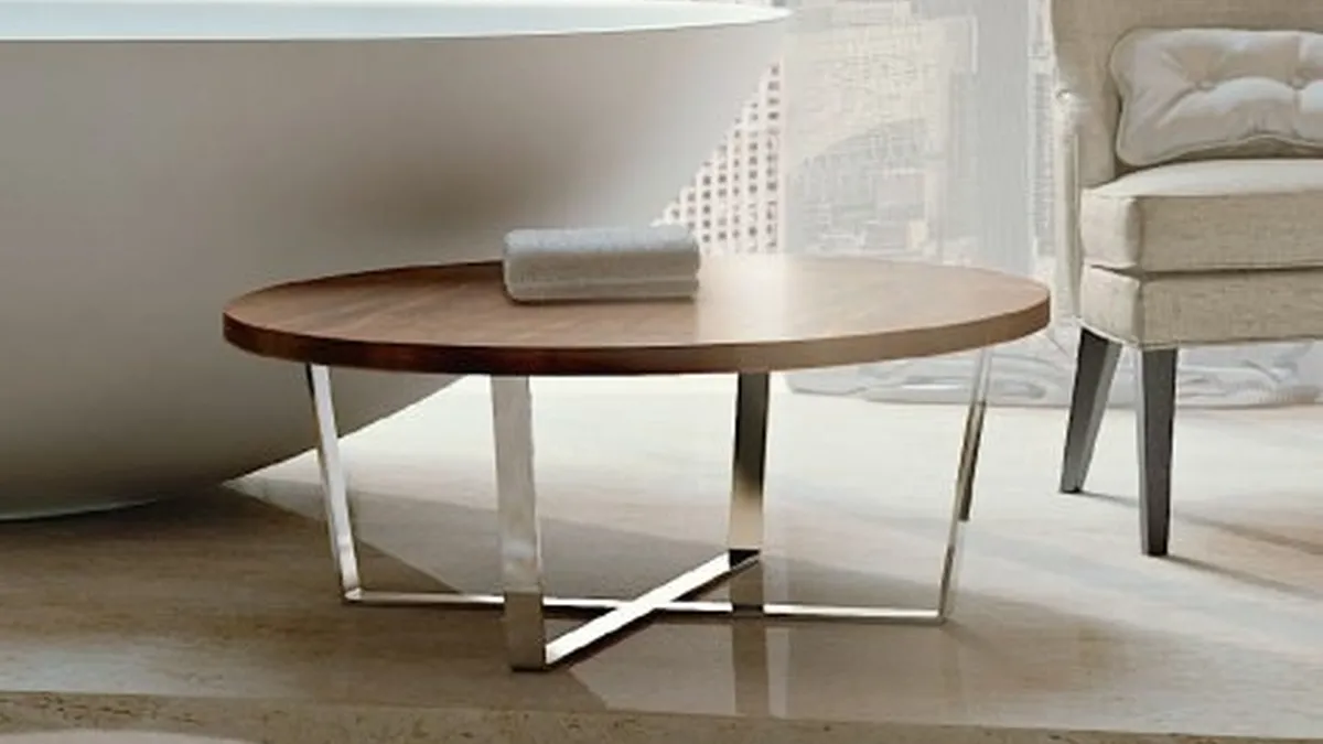 Tavolino rotondo Segreti con top in legno e base in metallo di Arte Brotto