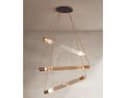 Lampada a sospensione in vetro pyrex cannettato Tube di Riflessi