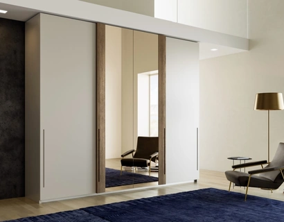 Armadio Jolly Più TV in laccato, vetro e legno di Fazzini