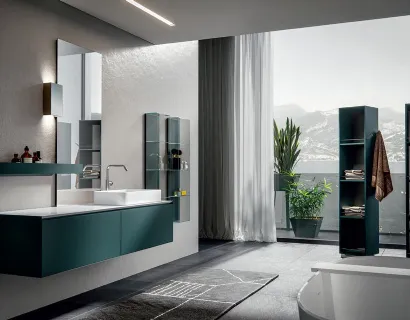 Mobile da Bagno sospeso in laccato pavone opaco Chrono 005 di Edoné
