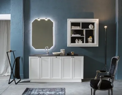 Mobile Bagno da appoggio in laccato bianco opaco e piano in marmo DIAMANTE DM17 di Compab