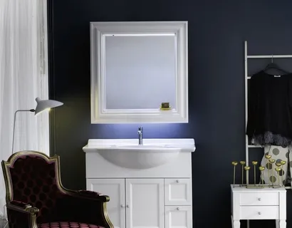 Mobile Bagno da appoggio in laccato bianco opaco e lavabo consolle in ceramica DIAMANTE DM13B di Compab