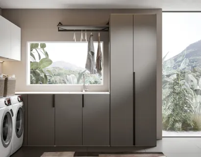 Mobile da Bagno per lavanderia Minerva 10 in melaminico Castoro e Bianco di Edoné