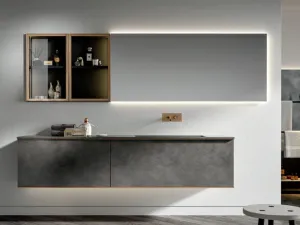 Mobile da Bagno sospeso di design Rea finitura Warm Grigio by Kerakoll di Edoné