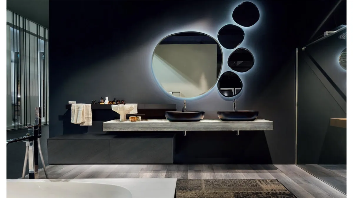 Mobile da Bagno sospeso in HPL con consolle in rovere Enea 001 di Edoné