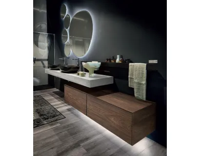 Mobile da Bagno sospeso in HPL olmo scuro e consolle in pietra piasentina Enea 002 di Edoné