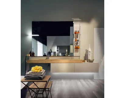 Mobile da Bagno sospeso in laccato opaco con consolle in rovere Enea 003 di Edoné
