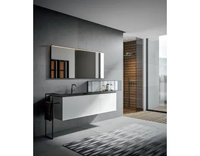 Mobile da Bagno sospeso in vetro extrachiaro laccato lucido diamante Enea 004 di Edoné