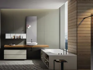 Mobile da Bagno sospeso in laccato opaco con top in castagno naturale Nike 007 di Edoné