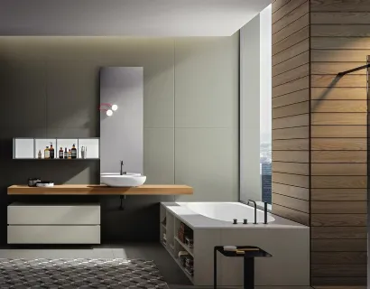 Mobile da Bagno sospeso in laccato opaco con top in castagno naturale Nike 007 di Edoné