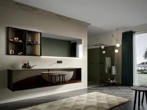 Mobile da Bagno sospeso con specchio fumè con telaio in alluminio Rea 007 di Edoné