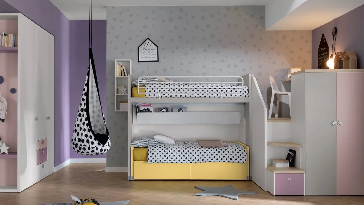 Cameretta in laccato opaco e melaminico Alpha Letto a Castello G040 di Doimo Cityline
