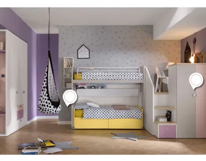 Cameretta con scrivania nella parte superiore e cabina armadio in quella inferiore Alpha Letto a Soppalco G040 di Doimo Cityline
