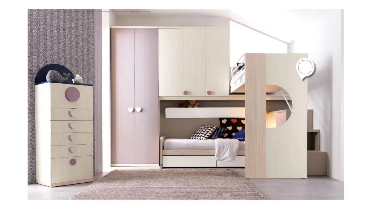 Cameretta angolare in melaminico Alpha Letto a Soppalco E040 di Doimo Cityline