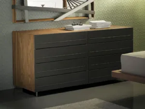 Comò Dyno in legno con cassetti rivestiti in ecopelle di Cattelan Italia