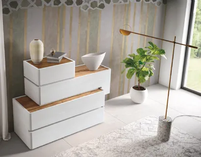 Comò Podio Smart M materico rovere bianco e top rovere miele nodato di Corso 11