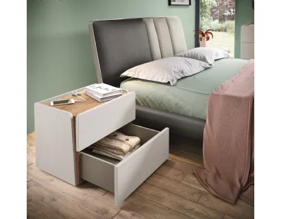 Comodino Sipario Rovere Bianco e Rovere Miele finitura interna cassetti similpelle di Corso 11
