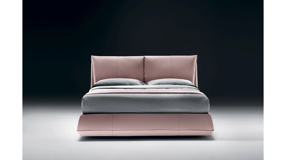 Letto imbottito in pelle con box contenitore e testiera Avenue di Bontempi Letti Design