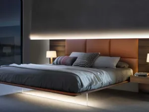 Letto con boiserie Dama in pelle e essenza di Presotto