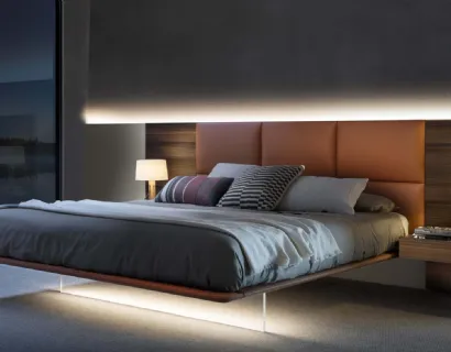 Letto con boiserie Dama in pelle e essenza di Presotto