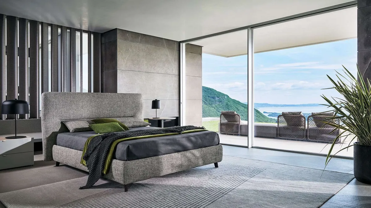 Letto in tessuto con testiera De-Light di Twils