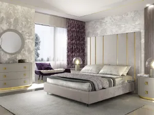 Letto con testiera imponente con scanalature dorate Duse di Adriatica