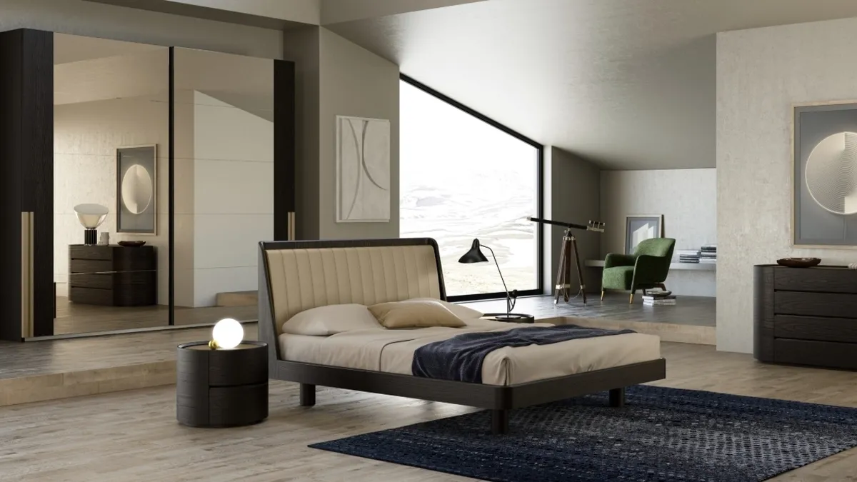 Letto con testiera in pelle Incanto di Fazzini