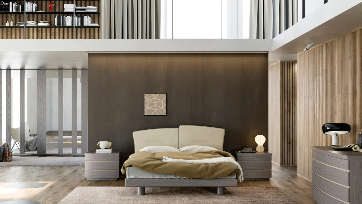 Letto con testiera imbottita in pelle Insieme di Fazzini