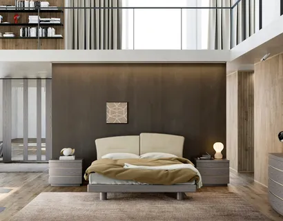 Letto con testiera imbottita in pelle Insieme di Fazzini