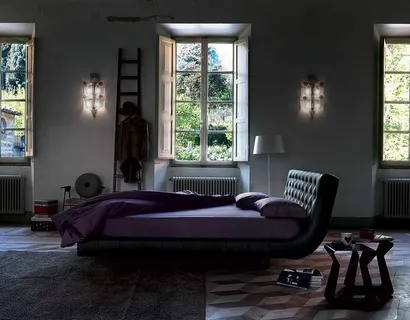 Letto di design in pelle imbottito e trapuntato Henry di Bontempi Letti Design