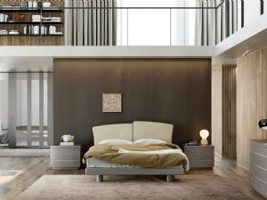 Letto in legno con testiera imbottita in pelle Insieme di Fazzini