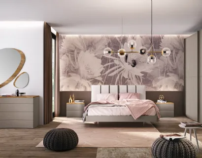 Letto Linea rivestito Similpelle Touch cenere e righe tabacco con ring rovere visone di Corso 11