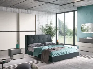 Letto Londra testata cuscino Poker con alamari imbottito rivestito tessuto Verde Ossido di Corso 11