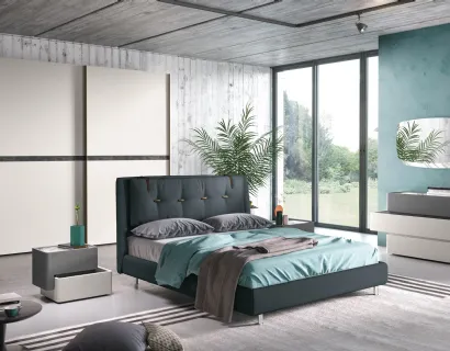 Letto Londra testata cuscino Poker con alamari imbottito rivestito tessuto Verde Ossido di Corso 11