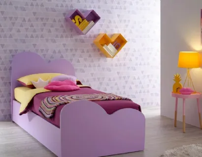 Letto singolo in laccato lilla con testiera e pediera sagomate SC112 di Moretti Compact