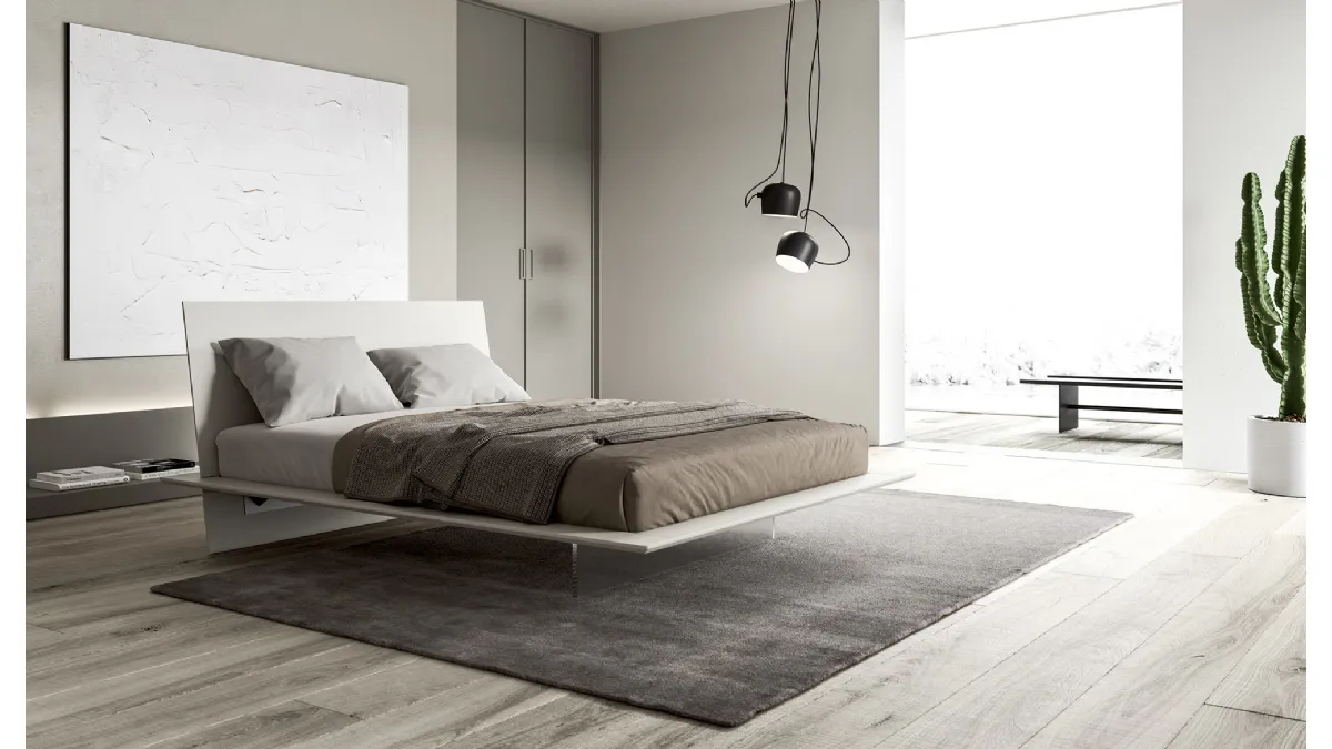 Letto con testiera Plana in legno laccato opaco di Presotto