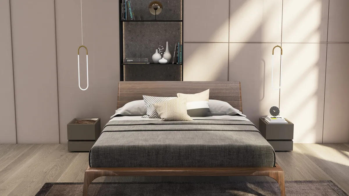 Letto in legno impiallacciato Noce Canaletto Relevè di Presotto