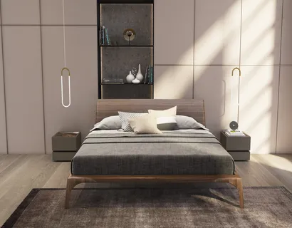 Letto in legno impiallacciato Noce Canaletto Relevè di Presotto