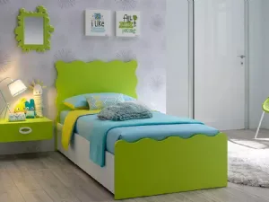 Letto singolo con testiera e pediera sagomate in laccato e melaminico SC109 di Moretti Compact