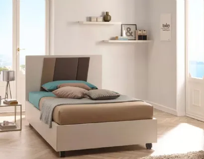 Letto comodo a una piazza e mezza in melaminico Betulla con testiera in tessuto SC121 di Moretti Compact